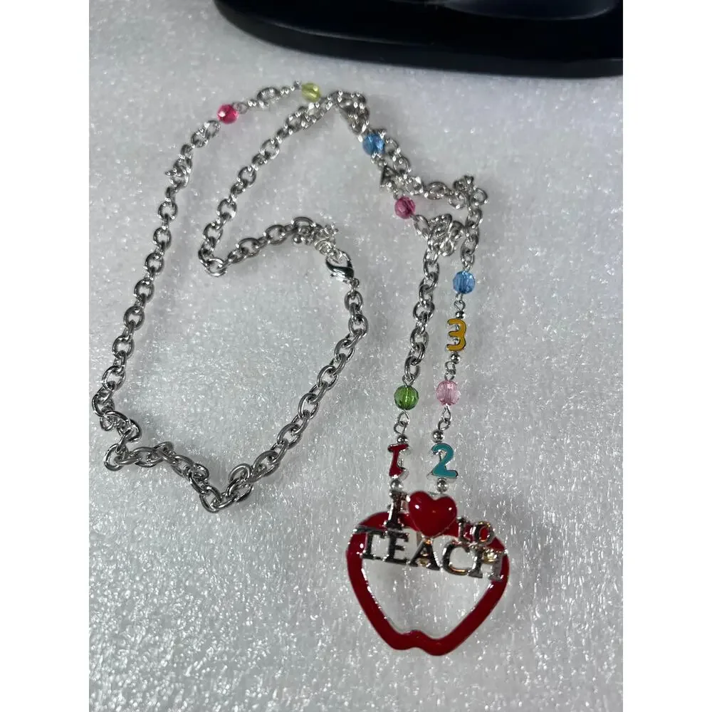 I Love to Teach ID or Glasses Holder Teacher Apple Beaded Accessory Chain NEW